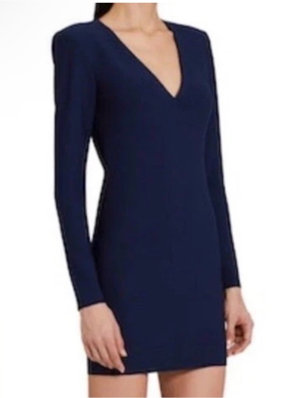 Amanda Uprichard Navy Long-Sleeve V-Neck Mini Dress